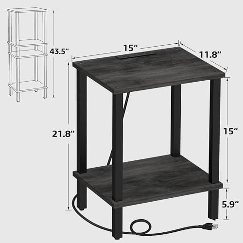 TUTOTAK End Table with Charging Station, Side Table, Nightstand