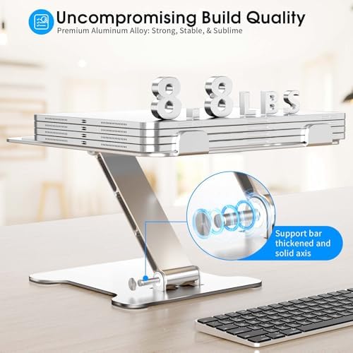 LRLKFX Laptop Stand Portable Foldable Aluminum Laptop Riser Height Adjustable Ergonomic Holder for Desk Compatible with MacBook Air Pro, Dell, HP, Lenovo & More 10-15.6" - Silver