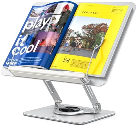 BESIGN BS02 Book Stand for Reading, Adjustable Book Holder, Ergonomic Laptop Stand, Cookbook Stand, Recipe Book Holder with Elastic Page Clips for Music Scores, Recipe, Tablet