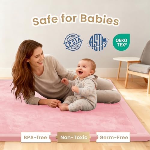 1.3" Thick Baby Play Mat for Floor,71x79 Ultra Soft Elasti-Foam Mat（Pink）