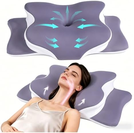 Pillow for Neck Pain Relief, Cooling Memory Foam Cervical Contour Support