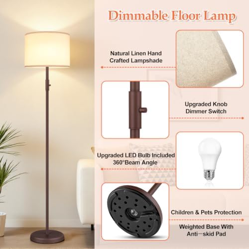 Floor Lamp Simple Design with Shade, Small Tall Lamps for Living Room Bedroom Office Dining Room Kitchen-Matte Brown