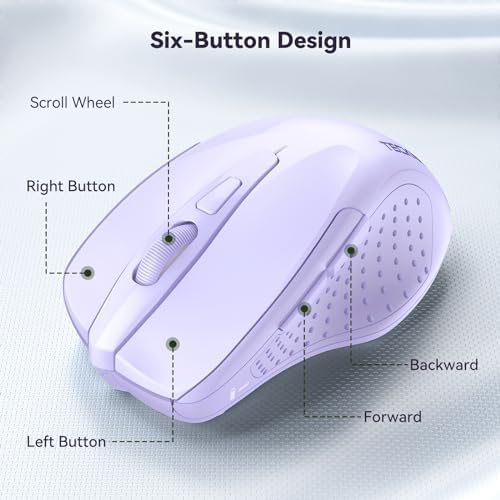 TECKNET Wireless Mouse, 2.4G Ergonomic Computer Mouse, 2600 DPI, Lavender