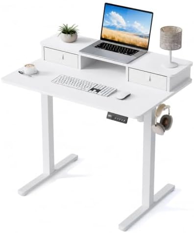 35" x 24" Electric Standing Desk with Dual Drawers, White