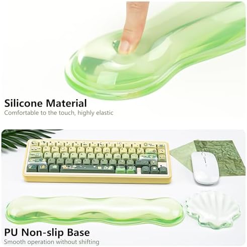 Gel Wrist Rest for Keyboard and Mouse - Green Soft Ergonomic Silicone Wrist Rest, Clear Cute Desk Accessories for Gaming, Computer, Laptop