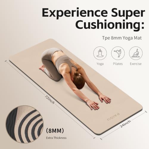 PAIDU Yoga Mat 8mm TPE Non‑Slip Fitness Mat with Strap for Home Workouts