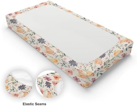 Cartoon Farm Animals Chicken Flowers Floral Leaves Baby Changing Pad Cover,Unisex Farm Nursery Diaper Changing Table Pad Mat Sheet for Boys Girls-16x32