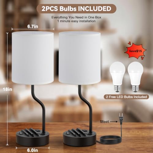 Fenmzee Bedside Lamps for Bedroom Set of 2-18" Table Lamp for Nightstand