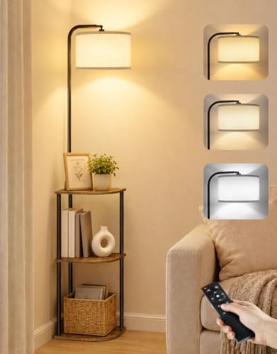Corner Floor Lamp with Table, Standing Lamp with Side Table
