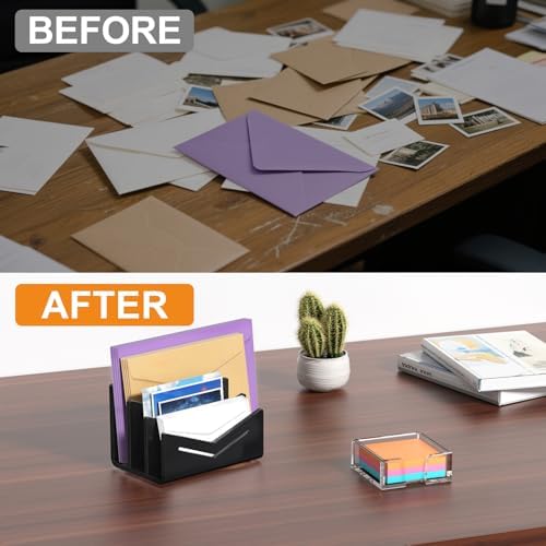 Beego Envelope and Mail Organizer Countertop - 3 Compartments Black Acrylic Desk Organizer Letter Holder Desktop File Sorter Bill Document Folder Rack for Office, Home, School Desk Organization