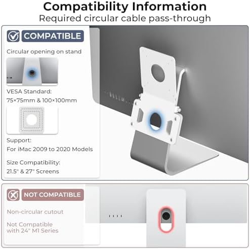 Adapter VESA Mount Kit Compatible with Apple iMac 21.5 inch & 27 inch Models Late 2009 to 2020, Heavy-Duty Alloy with Durable Coating, Converts to 75x75/100x100 mm VESA Pattern, All Screws Included