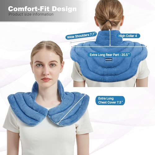 MORLIDEN Neck Heating Pad Microwavable for Shoulders, Warmer Wrap Microwave Heating Pad for Neck and Shoulders for Pain Relief (Light Blue)