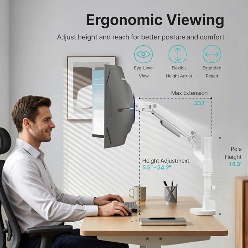 Single Monitor Arm for 17"-49" Monitors, 44 lbs, VESA 75/100, White