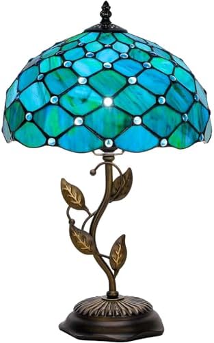 Tiffany Style Blue Green Stained Glass Table Lamp