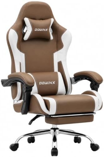 Dowinx Ergonomic Gaming Chair with Footrest & Massage Lumbar, 2D-Linkage Armrests for Computer Chair 330lbs with Headrest Pillow for Office, Home, Streaming and Long Gaming Sessions, Fabric Brown