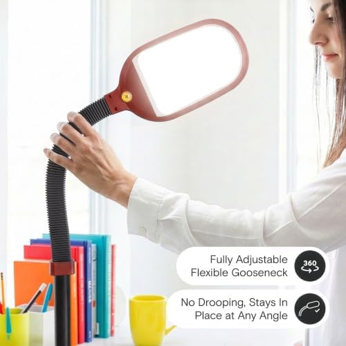 Brightech Litespan - Bright LED Floor Reading Lamp for Over Chair Crafts and Reading, Estheticians' Light for Lash Extensions, Adjustable Standing Lamp for Living Room, Bedroom, Office - Red