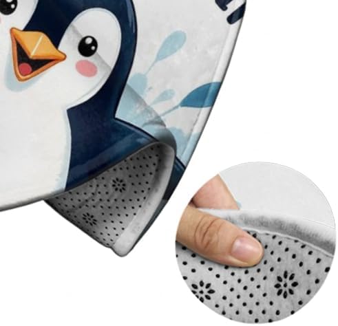 Soft Round Yoga Carpet, Office Chair Decor Round Mat for Carpet and Hardwood Floors Cute Penguin