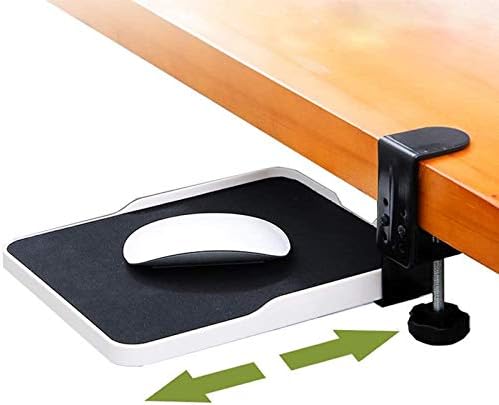 Mouse Tray Clamp Under Desk Mouse Platform Clamp On Slide Out Ergonomic Mouse Tray Extender Sliding Pull Out (White)