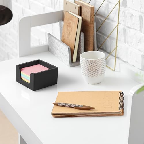 Bivvclaz Wood Sticky Note Holder, 3 x 3 Inch Post It Note Dispenser for Office Desk Accessories, Self Stick Note Pad Holder, Memo Pad Holder Dispenser Organizer for School Office Desk Supplies, Black