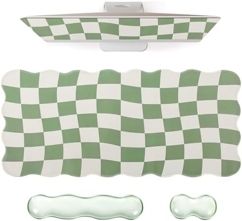 L-SPOUTTO Green Checkered Mouse Pad Set,Scalloped XXL Desk Mat Set