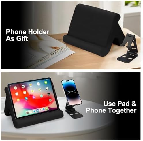 Universal Multi-Angle Tablet Stand Holder-Soft Pad Stand with black phone holder for Lap,Knee,Sofa and Bed,Compatible with iPad Pro 9.7,10.5,12.9 Air Mini 4 3,Kindle,Galaxy Tab,E-Reader (Black)