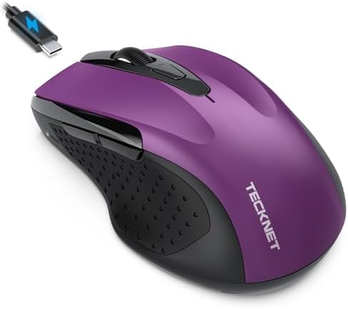 TECKNET Rechargeable Jiggler Wireless Mouse, Dual-Mode Connectivity, Purple