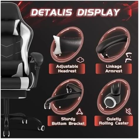 Leather Gaming Chair Massage Ergonomic Gamer Height Adjustable Computer with Footrest & Lumbar Support