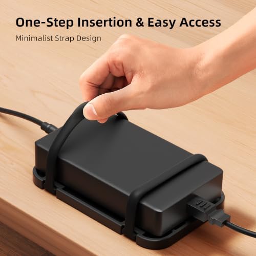 2 Pack Upgraded Laptop Charger Holder,Adjustable Silicone Strap Power Brick Organizer With Heat Dissipation,Under Desk Cable Management Mount For Most Power Adapters,Chargers,Screws & Adhesive