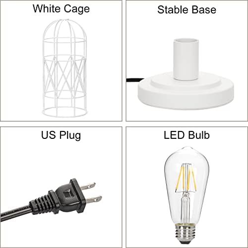 Small Touch Table Lamp, 3 Way Dimmable Industrial Bedside Lamp, White