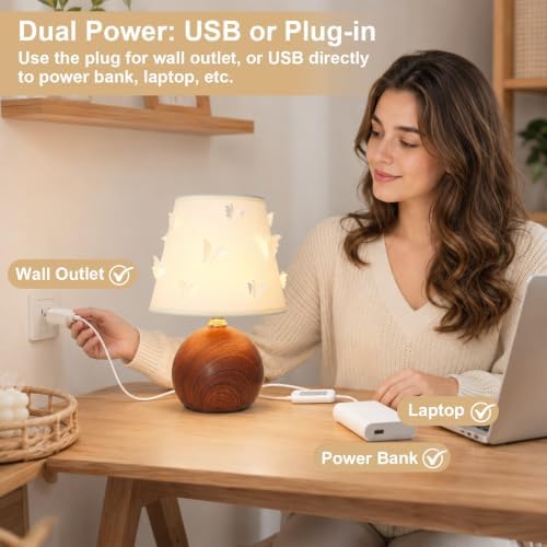 3D Butterfly Lamp, Small Girl Table Lamp with DIY Butterfly Decor (Wood)