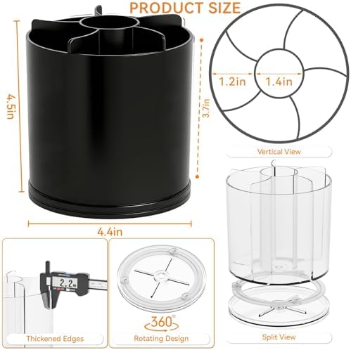 Yieach 360 Rotating Acrylic Black Pen Holders and Pencil Cups for Desk,Small Cute Desk Organizers Accessories and Makeup Brush Holder,Spinning Pencil Caddy School Supplies Organizer for Teacher,1PCS