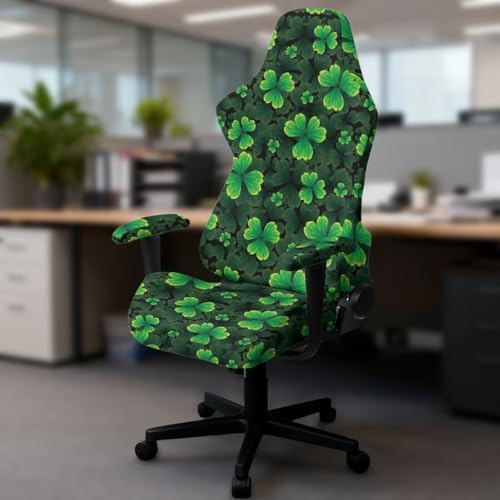 Shamrock Print Gaming Chair Cover with Armrest Covers Stretch Washable Furniture Protector Soft Reclining Racing Gaming Chair