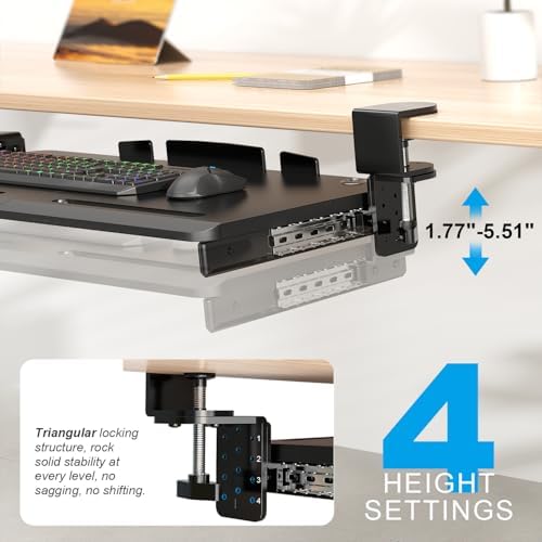 Supcline Keyboard Tray Under Desk with 60° Swivel Clamp & Height Adjustment