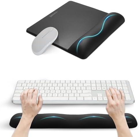 UnivoColors Wide Size Mouse Pad with Wrist Rest & L-Size Keyboard Wrist Rest Set,Premium PU Material,Low-Rebound Cushion,Ergonomic Design,Smooth Mouse Control with Hard Plate,Reduces Fatigue,Navy