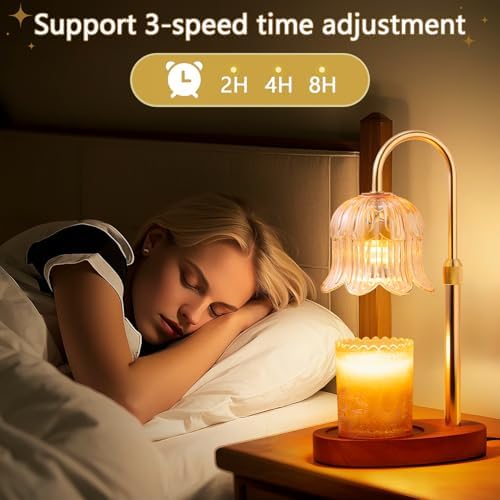 CRMILL Candle Warmer Lamp Electric Timer - Vintage Heater Candles Warming Height Adjustable Dimmable Warmers Flower Lamps No Flame Heat Warm Melt Wax Jar Modern Home