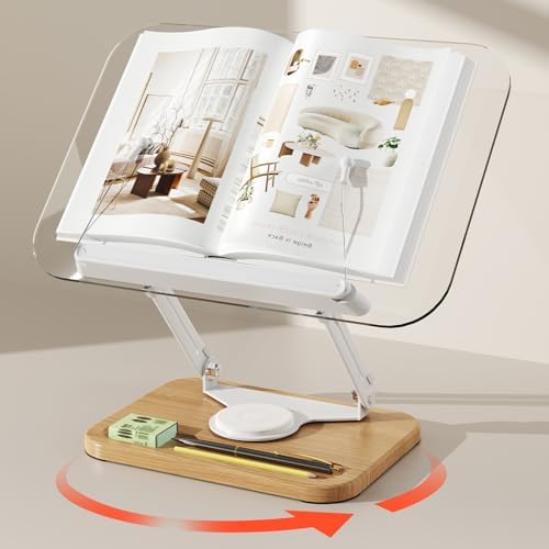 BYMECOST Acrylic Book Stand for Reading, 360°Rotating Book Holder, White