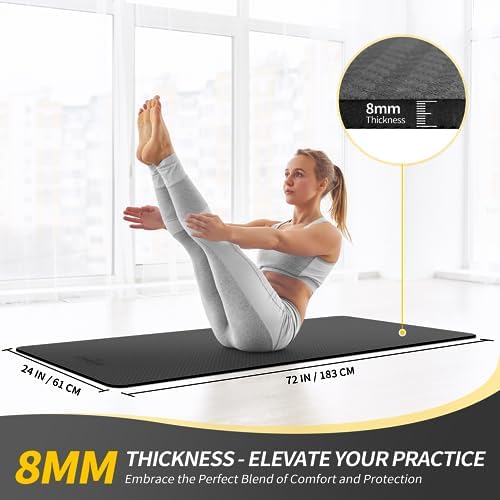 CAMBIVO Yoga Mat for Women Men Kids, 1/3 & 1/4 & 2/5 Inch Extra Thick Yoga Mat Non Slip, 72" x 24" TPE Yoga Mats, Workout Mat with Carrying Strap for Yoga, Pilates and Floor Exercises