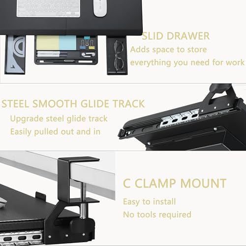 ETHU Corner Keyboard Tray Under Desk with Metal Rail, 26.8x11.8", Black