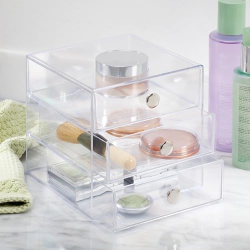 iDesign Stackable 3-Drawer Makeup Organizer, Set of 2, Clear
