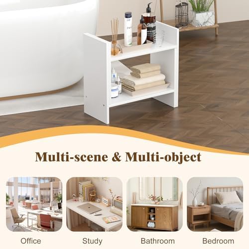 Desk Shelves Wood Desktop Orgnizer Shelf. Office Organization for Top of Desk Organizers and Accessories Bookshelf Shelving,Adjustable Tier H-Shape Mini Bookcase(White)