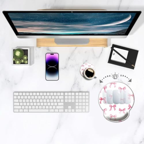 Ergonomic Mouse Pad with Wrist Support,Mouse Pad with Wrist Rest,Relieve Wrist Pain Mousepad Non-Slip Rubber Base,Mouse Pads for Desk,Computers,Laptop,Office,Home,Accessories Cute Pink Bow