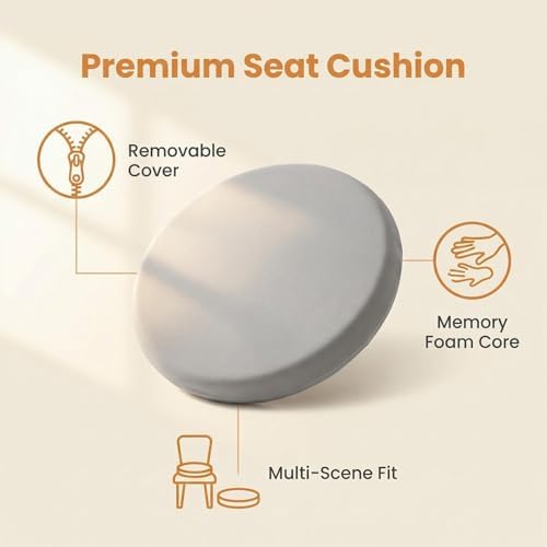Round Chair Cushion, Memory Foam Filling, Knitted Cotton Cover, Removable Zipper Design, Light Gray, Pink, Coffee, Green (Light Grey, 16 Inch)