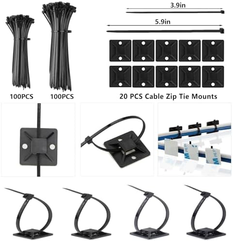 ELII 327PCS White Cable Management Kit 4 Cable Cable Sleeves 65 Cable Clips