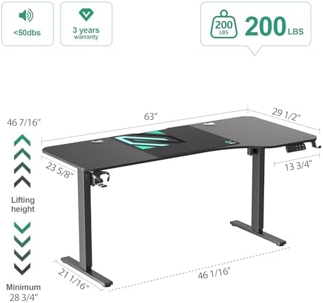JWX 63-Inch Dual Motor L-Shaped Electric Standing Desk, Black