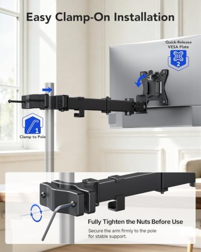 HUANUO Pole Mount Monitor Arm for 13-32" Screens, Pole Not Included