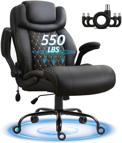 Office Chair, Big and Tall Executive Chair with Air-Lumbar Support, Breathable Desk Computer Chair with Adjustable Flip-up Armrests, Wide Cushion Seat Swivel Home Office Chair