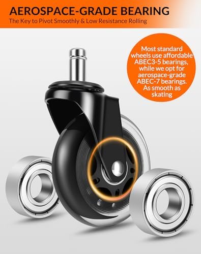 Office Chair Wheels, Outstanding Replacement Roller Blade Wheels for Office Gaming Desk Chairs - 3 Inch Caster Wheel Set of 5 Heady Duty Safe for Hardwood Floors and Carpet, Smooth & Quiet