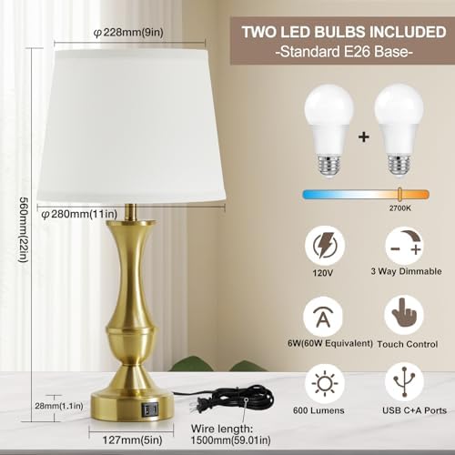Luvkczc 22" Gold Table Lamps Set of 2 - Modern Luxury Bedside Lamps