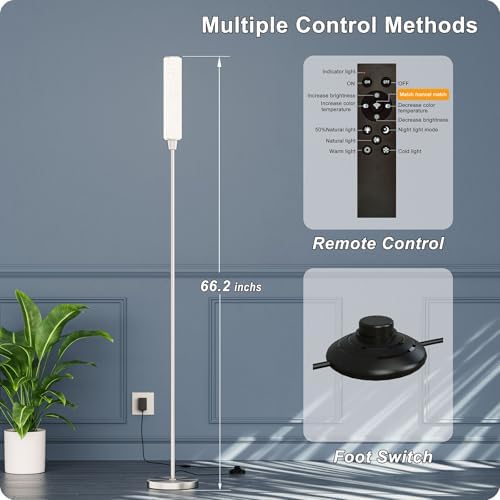 Nukanu Floor Lamp with Remote Control,Nickel,Linen lampshade