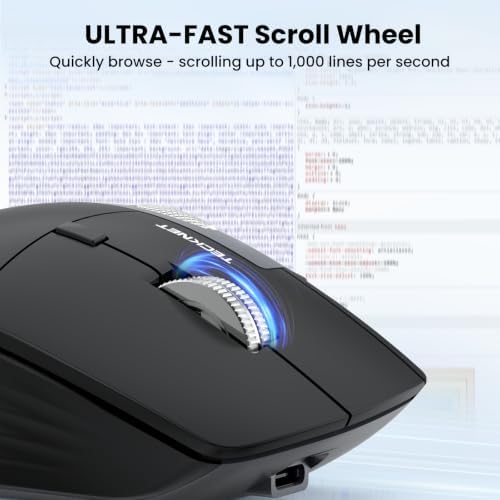 TECKNET Wireless Mouse, Ergonomic Bluetooth Mouse (BT 5.3/5.0 & 2.4G & Wired), Rechargeable Mouse with Ultra-Fast Scrolling, Side Scroll, 6-Level DPI, Quiet Clicks, Optical Mouse for Laptop Desktop
